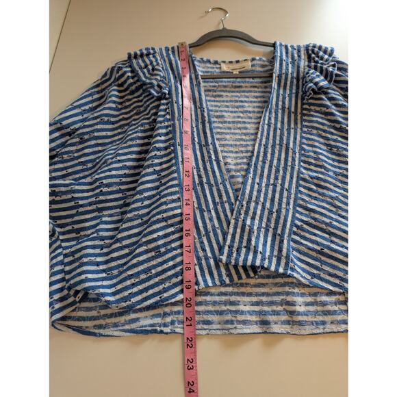 Anthropologie Cardigan Nautical Stripe Ruffle Floral Eyelet Lace Blue Size OS - Picture 11 of 11